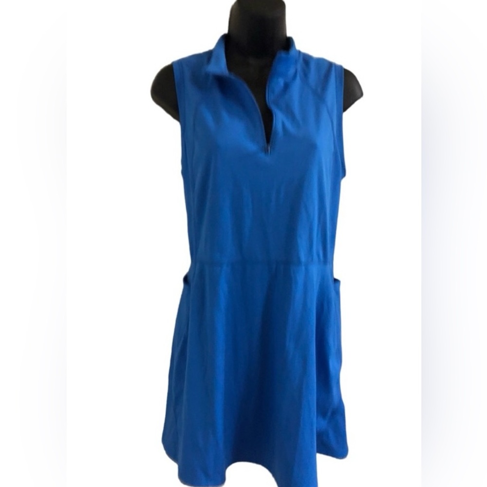 Royal Blue Sleeveless Quarter Zip Golf Tennis Sleeveless Athletic Dress, Medium